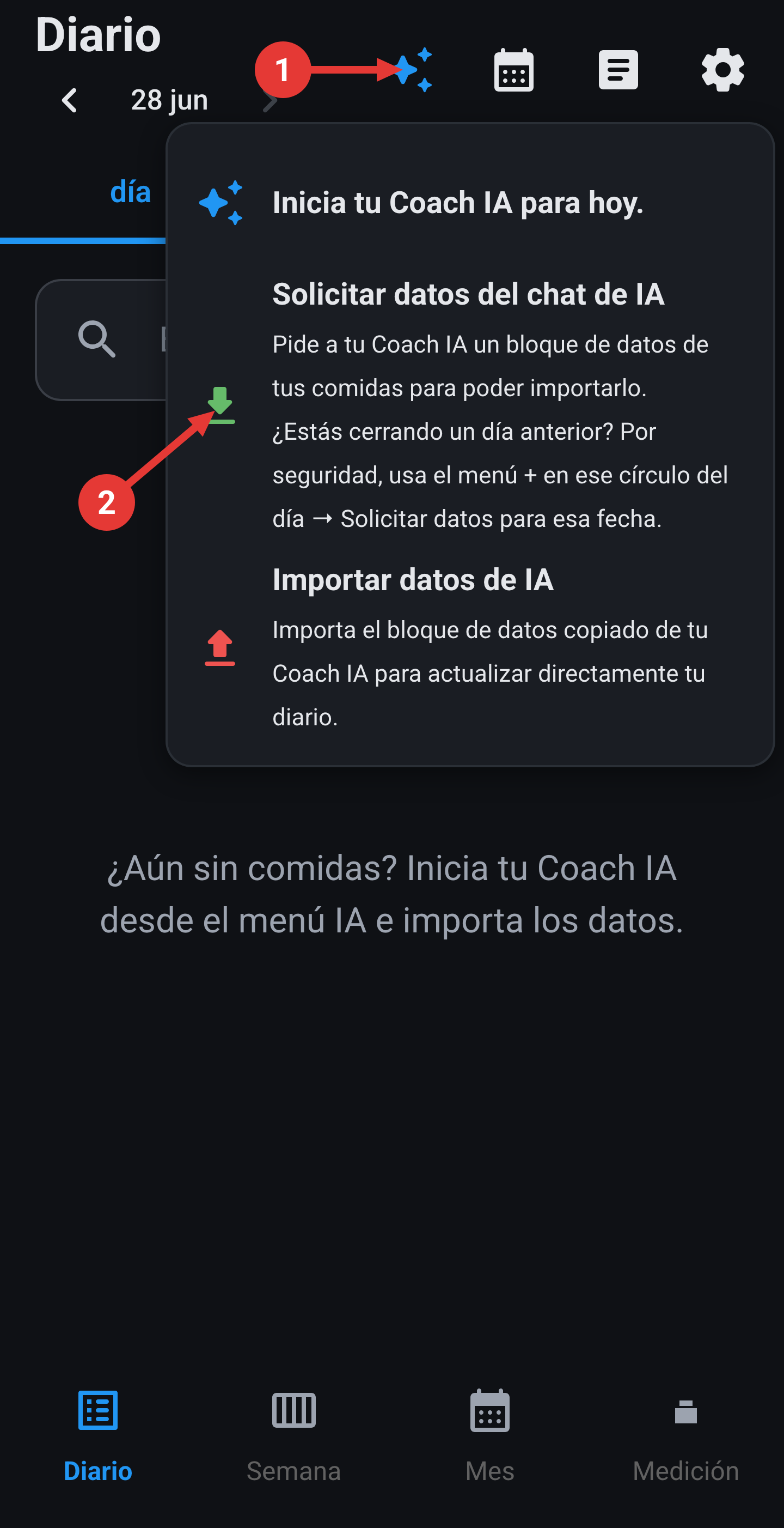 Menú IA: Solicitar datos del chat de IA.