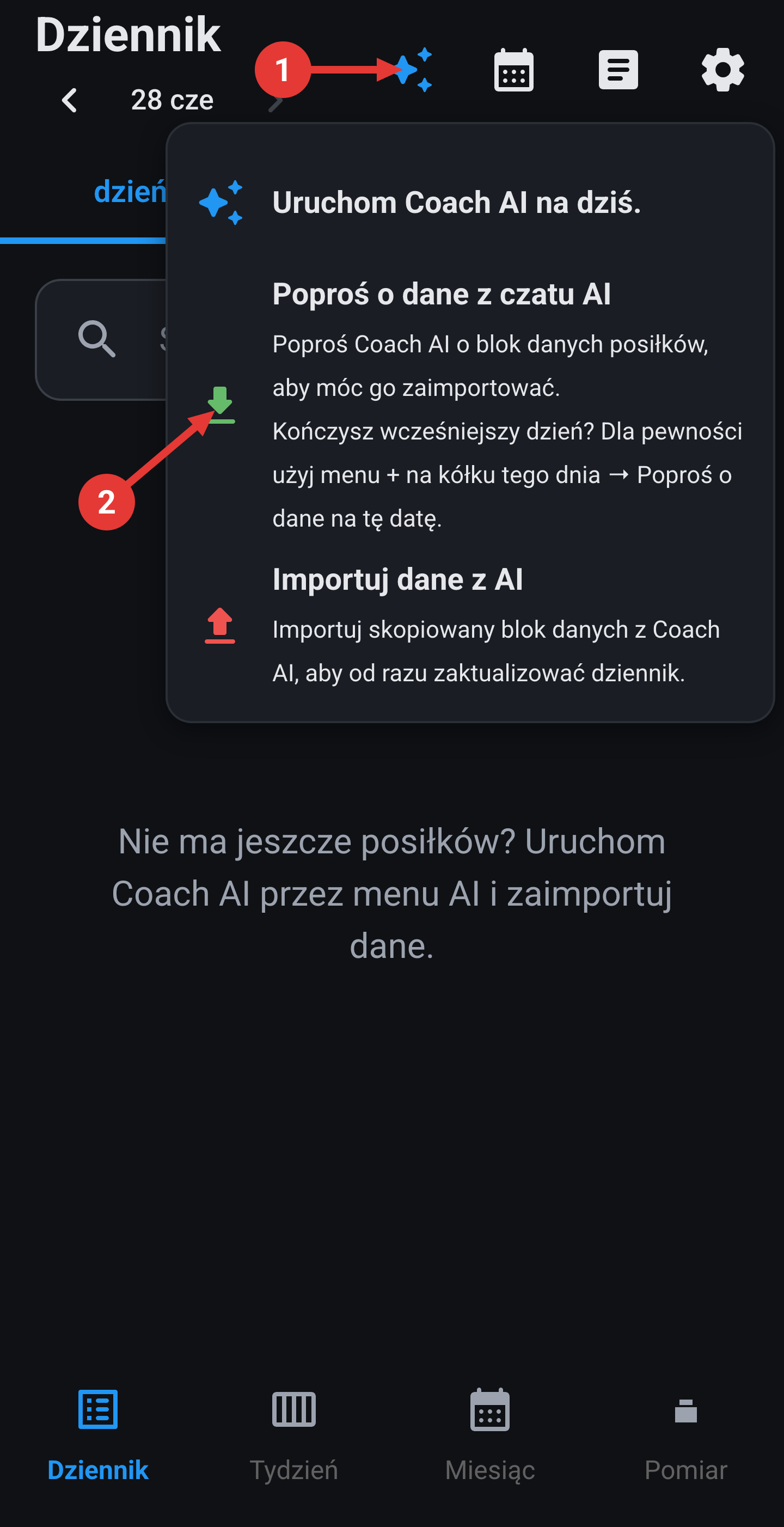 Menu AI: Poproś o dane z czatu AI.