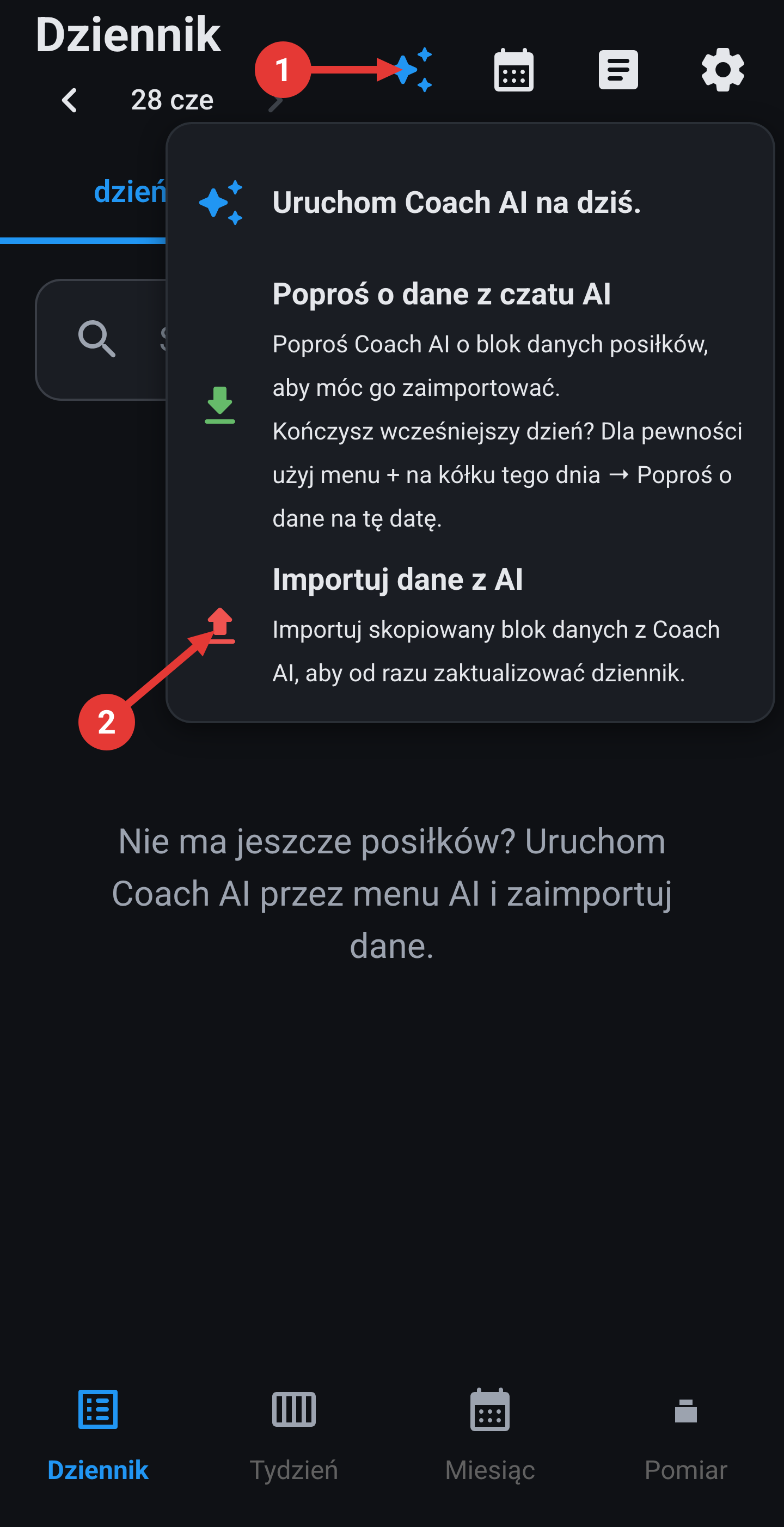 Menu AI: Importuj dane z AI.
